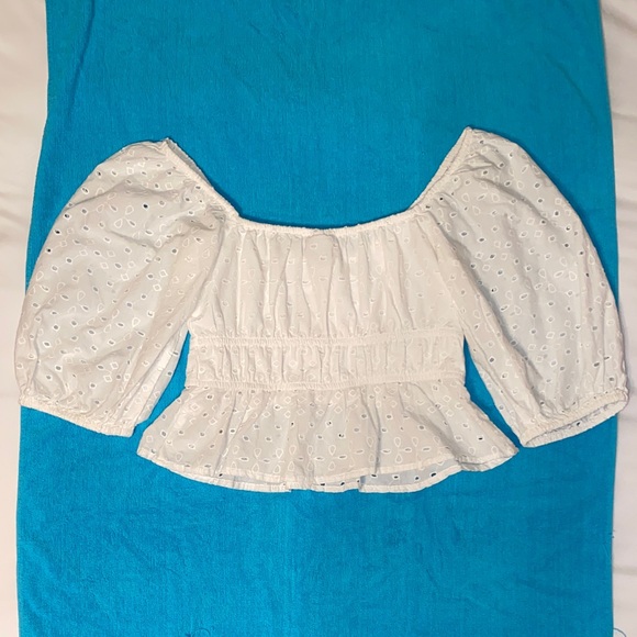 a new day White Eyelet Puff-Sleeve Peplum Top - Picture 3 of 3